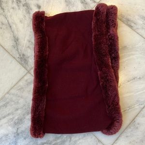 Magashoni cashmere and genuine fur infinity scarf, deep wine